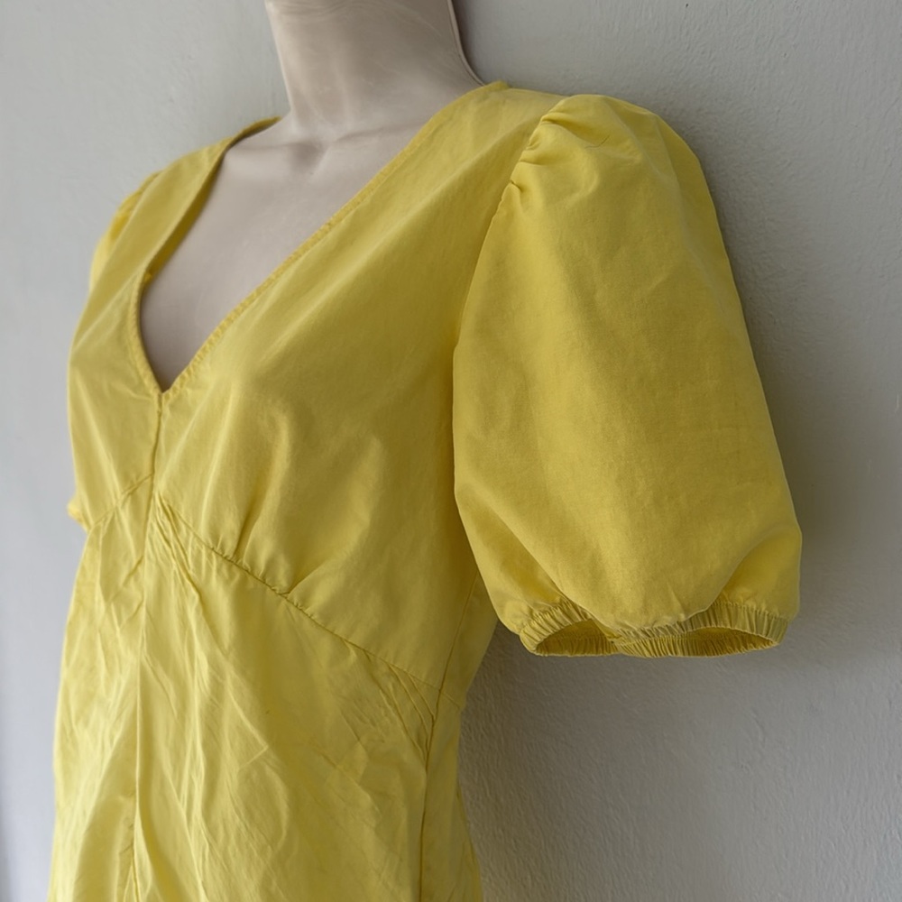 ZARA bright yellow puff sleeve ruffle cotton v-neck mini dress size small - Picture 9 of 14